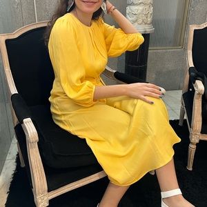 Farm Rio Yellow circle cut out dress